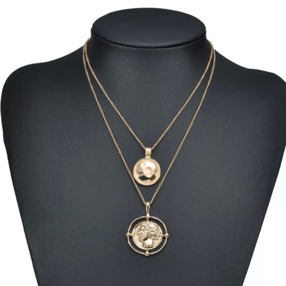 18K Gold Coin Pendant Vintage Double ChainNecklace - Picture 4 of 4